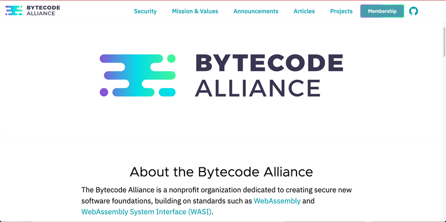 Screenshot of the Bytecode Alliance’s website