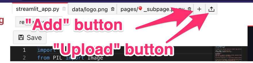 Add and upload buttons